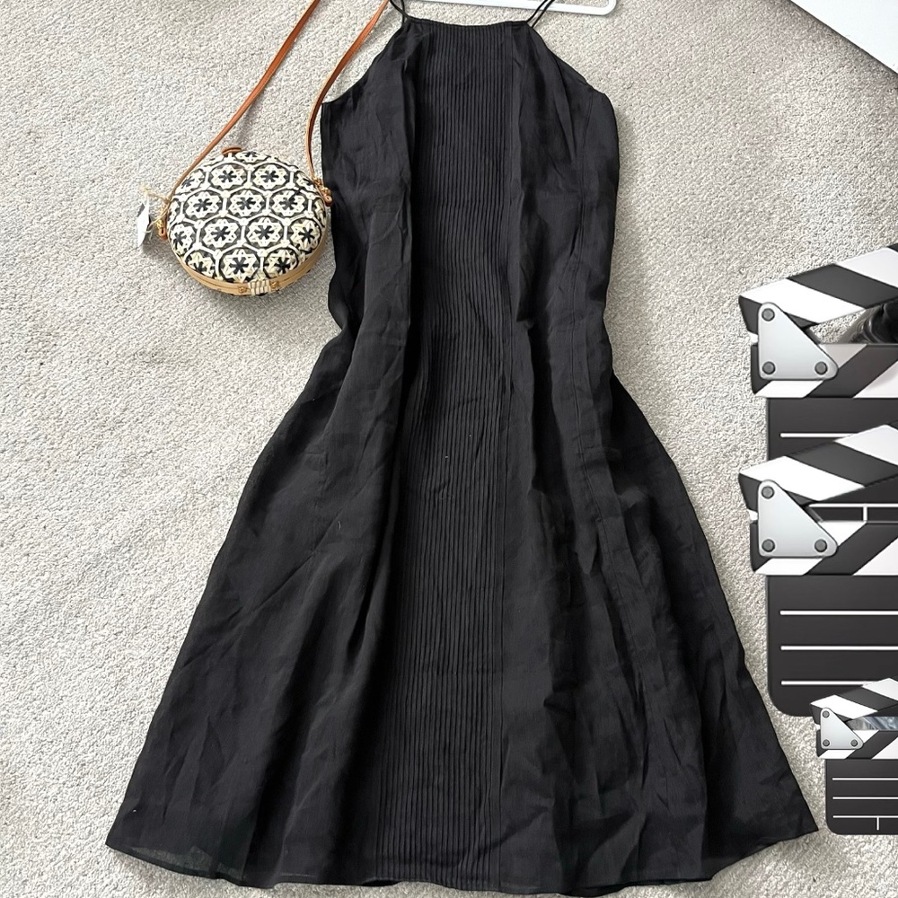 New MASSIMO DUTTI linen/vicose flowing halter long dress